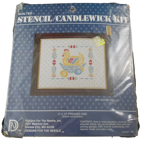 Quilted Stencil Candlewick Kit 5011 Laying Hen Vintage 1983 Chicken Eggs - Picture 1 of 5